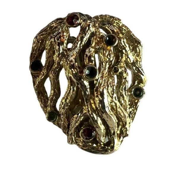 Vintage Coro Gold Tone Rhinestones Nugget Clip On Earrings - Picture 7 of 12